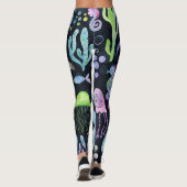 Leggings Aquarelle de la vie marine, arrière - plan foncé. (Dos)