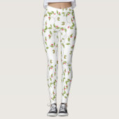Leggings Aquarelle de Noël simple Holly Berries Verdure (Devant)