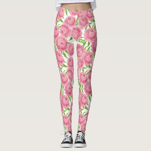 Leggings Aquarelle de pivoines roses (Devant)