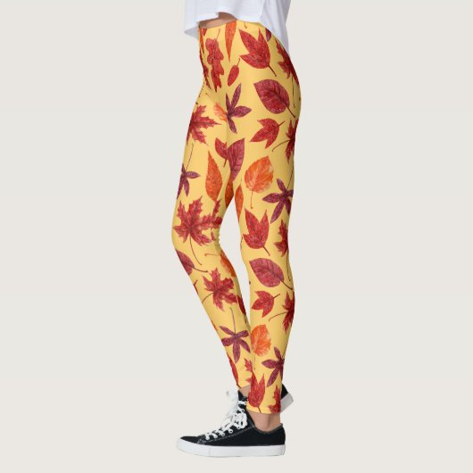 Leggings Aquarelle des feuilles rouges (Gauche)