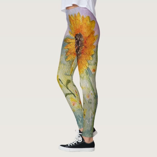 Leggings Aquarelle des fleurs de soleil (Gauche)