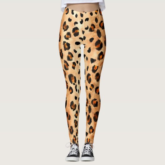 Leggings Aquarelle Empreinte de léopard : Texture de fourru (Devant)