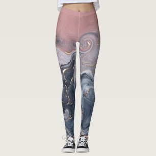 Leggings Aquarelle en marbre rose gris-noir