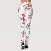 Leggings Aquarelle Festive Noël Rouge Sucre de canne blanc (Dos)