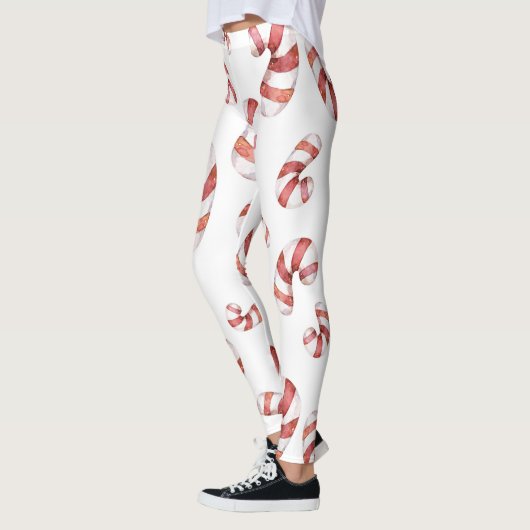 Leggings Aquarelle Festive Noël Rouge Sucre de canne blanc (Gauche)