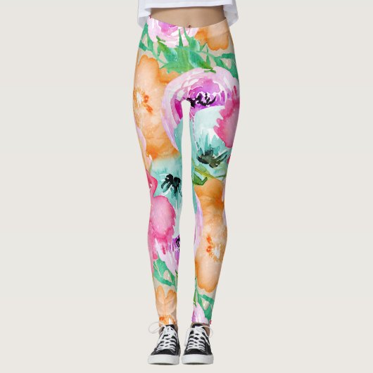 Leggings Aquarelle fleurie de printemps brillante moderne (Devant)