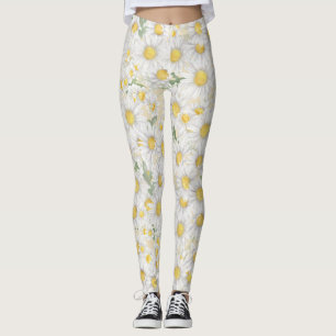 Leggings aquarelle fleurs blanches motif