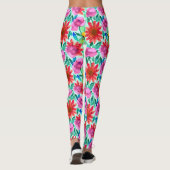 Leggings Aquarelle Fleurs en Turquoise, rouge et rose (Dos)