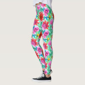 Leggings Aquarelle Fleurs en Turquoise, rouge et rose (Gauche)