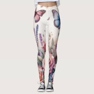 Leggings Aquarelle Fleurs et coquillages sur la plage