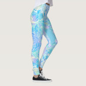 Leggings Aquarelle florale bleu turquoise dessinée à la mai (Droite)