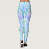 Leggings Aquarelle florale bleu turquoise dessinée à la mai (Dos)