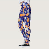 Leggings Aquarelle Florale Bleue Et Orange Moderne (Gauche)