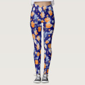 Leggings Aquarelle Florale Bleue Et Orange Moderne (Devant)