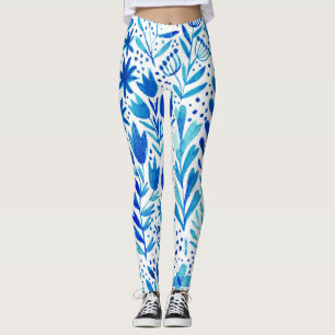Leggings Aquarelle florale Plantes texture transparente