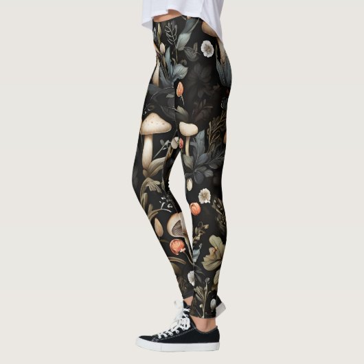 Leggings Aquarelle Forêt Verdure Champignons Automne (Gauche)