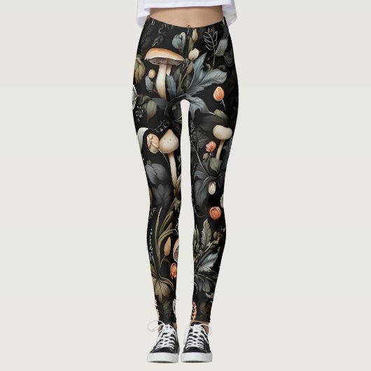 Leggings Aquarelle Forêt Verdure Champignons Automne (Devant)