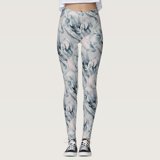 Leggings Aquarelle Fun Elephant Famille Mignonne Animal Art (Devant)