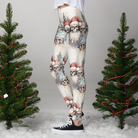 Leggings Aquarelle Gothique Crânes de Noël à Santa Hats