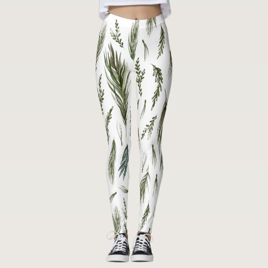 Leggings Aquarelle Hiver Vert Motif sans couture (Devant)