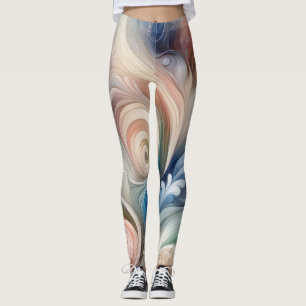 Leggings Aquarelle Imaginaire Floral Pastel Bleu & Crème