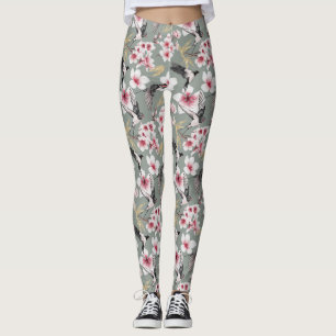 Leggings Aquarelle japonaise Art Sakura Blossom Swallow