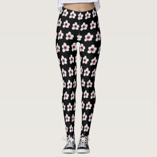 Leggings Aquarelle japonaise Sakura Blossom rose noir