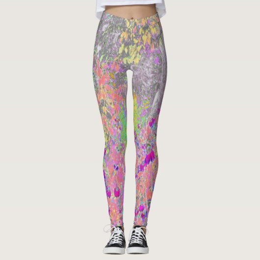 Leggings Aquarelle Jardin lever de soleil avec fleurs viole (Devant)