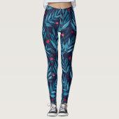 Leggings Aquarelle jardin nocturne - turquoise, bleu et rou (Devant)