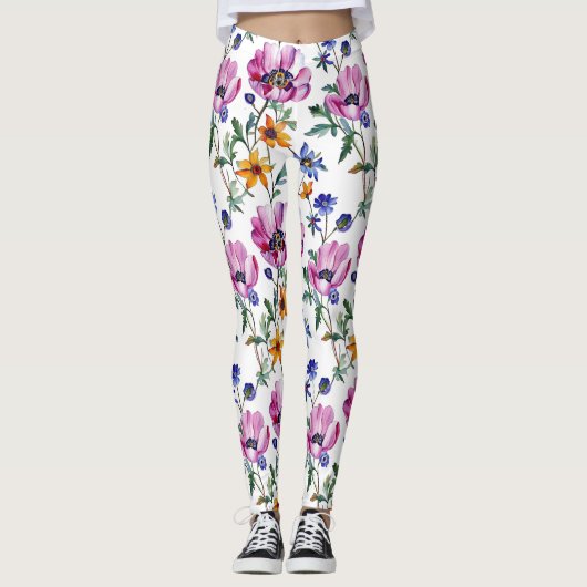 Leggings Aquarelle Joli violet et jaune Floral (Devant)