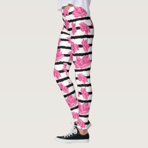 Leggings Aquarelle Lotus Flower Motif en couleur rose
