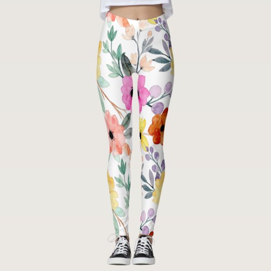 Leggings Aquarelle moderne Florale FleurS botanique (Devant)