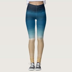 Leggings Aquarelle moderne Gold Blue Beach