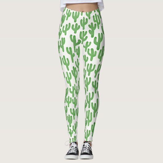 Leggings Aquarelle Motif Cactus - Vert (Devant)