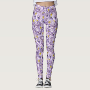 Leggings Aquarelle motif floral avec panneaux violets