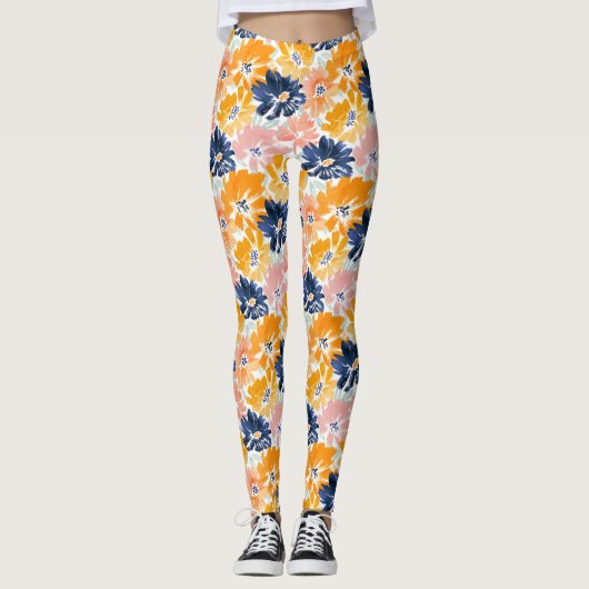 Leggings Aquarelle Motif Floral Rétro (Devant)