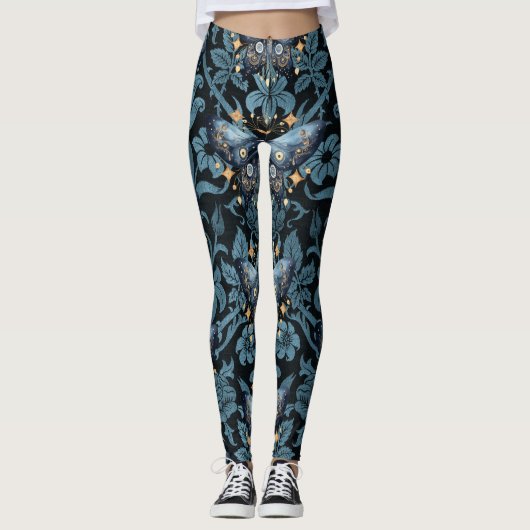 Leggings Aquarelle mystique Bleu et doré Night Moth (Devant)