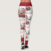 Leggings Aquarelle Noël Vintage Camion et grange (Dos)