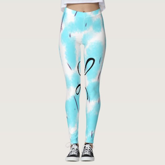 Leggings Aquarelle noire bleu ciel simple ajoutez votre mon (Devant)