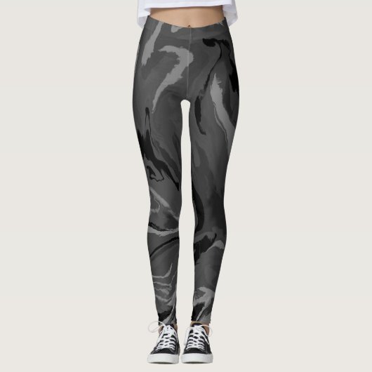 Leggings Aquarelle noire gris de luxe Magie Abstraite (Devant)