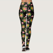 Leggings Aquarelle noire rose tropicale Motif Flamingo (Dos)