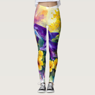 Leggings Aquarelle Océan Dauphins Fleurs Tropicales
