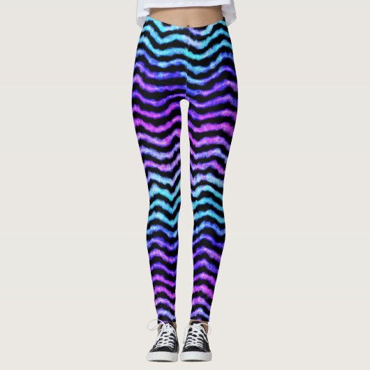 Leggings aquarelle ondulée - cyan et violet : (Devant)