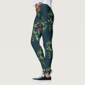 Leggings Aquarelle Orange Lily Illustration Turquoise foncé (Gauche)