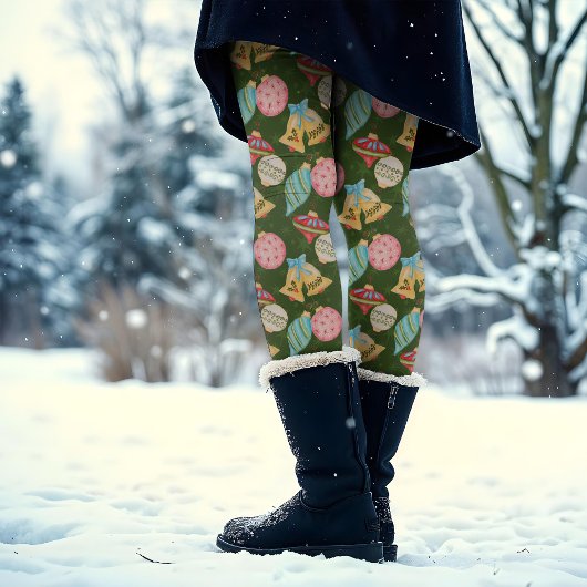 Leggings Aquarelle Ornements Noël Rouge Vert Jaune