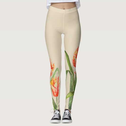 Leggings Aquarelle Parrot Jaune Tulipes Art Floral (Devant)