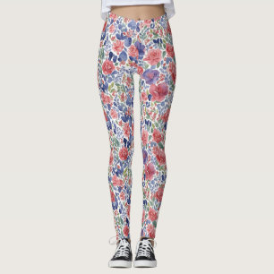 Leggings Aquarelle Pastel Rouge Et Violet Florale