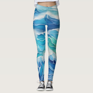 Leggings Aquarelle peinture des vagues bleues