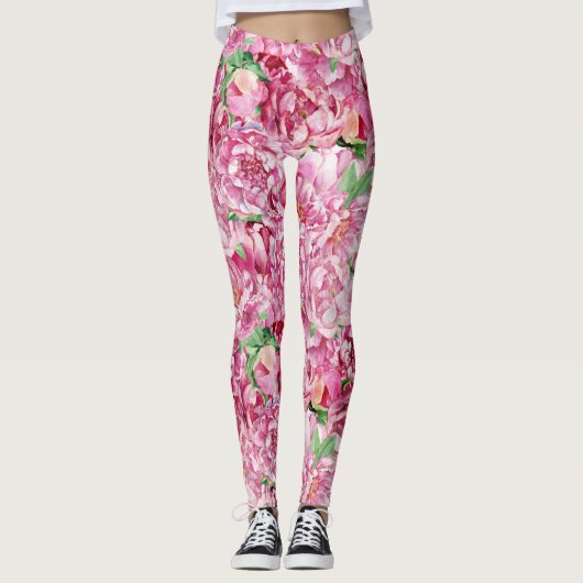 Leggings Aquarelle Pink Peonies (Devant)