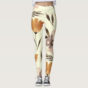 Leggings Aquarelle pivoine pavot, motif floral abstrait.